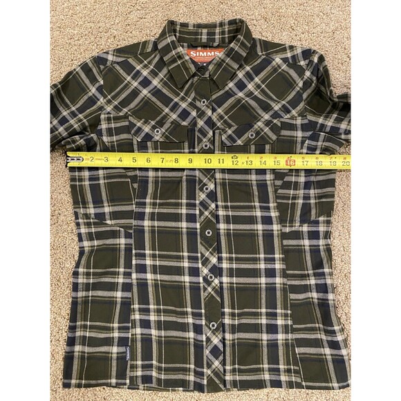 Simms Flannel Shirt Mens‎ Small Green Blue Plaid Long Sleeve Outdoor Hiking - Picture 9 of 9